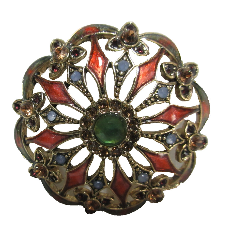 Monet Gemstones Enamel Rhinestones Vintage Brooch Gold Tone
